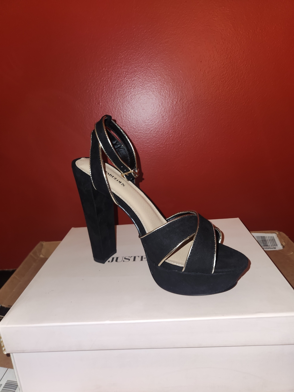 JustFab Black Suede Platform Block Heel Sandal